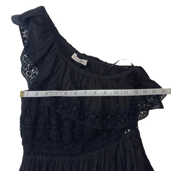 Loves Shack Fancy Pamela Asymmetric One Shoulder Black Midi Dress Size XS - Picture 11 of 14